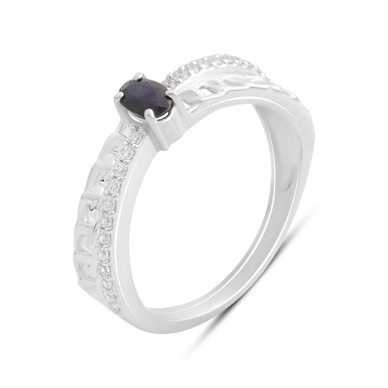 Серебряное кольцо с сапфиром 0.66ct, фианитами