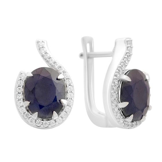 Sterling silver earrings with 7.667ct sapphire, pave diamonds