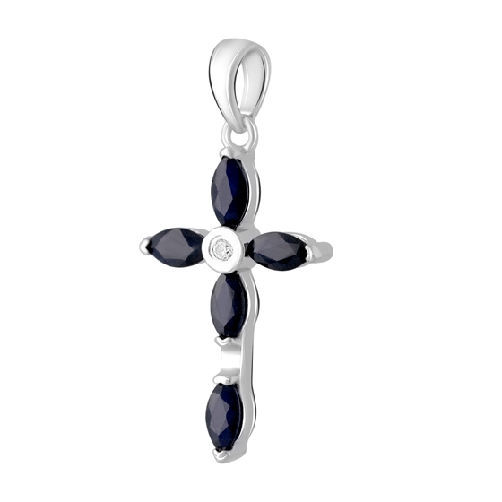 Silver cross with a 1.51-carat sapphire