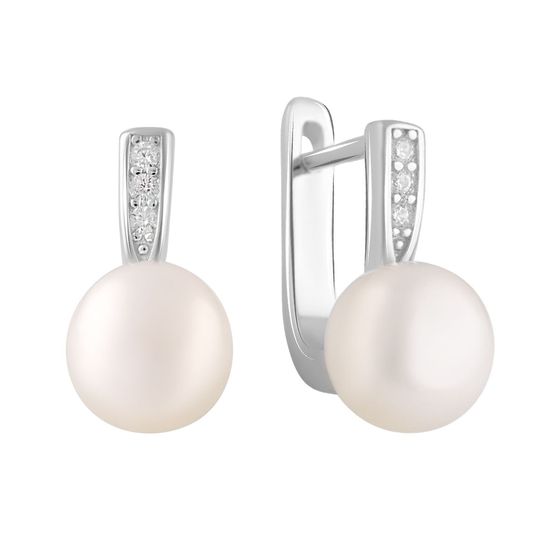 Silver earrings with pearls and cubic zirconia