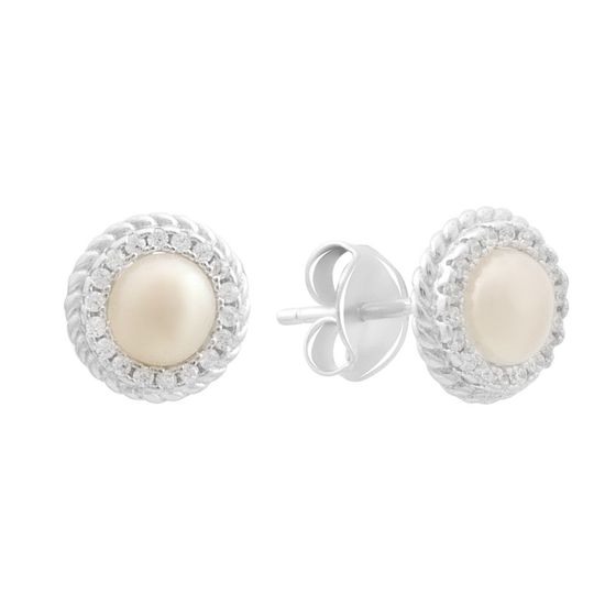 Silver earrings with pearls, fianites