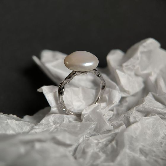 Silver ring with baroque pearls