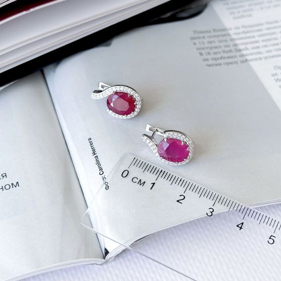 Sterling silver earrings with 8.025ct ruby, fianites