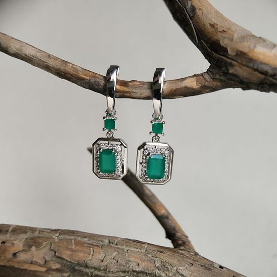 Срібні сережки з агатом 2.617ct, фіанітами