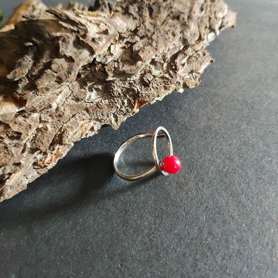 Silver ring with coral