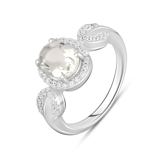 Срібна каблучка із зеленим аметистом 2.71ct, фіанітами
