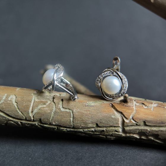 Silver Earrings with Pearls
