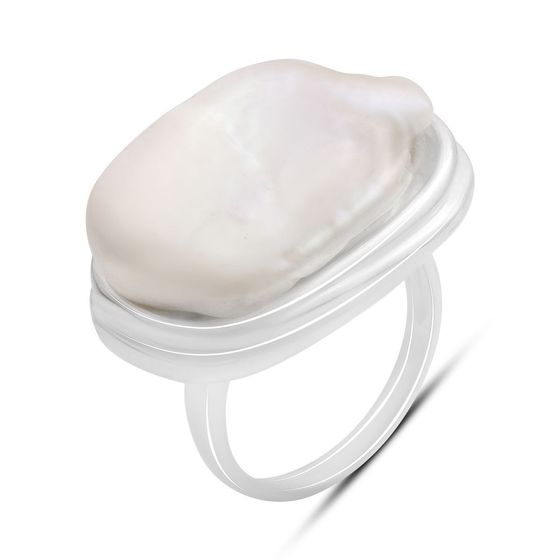 Silver ring with baroque pearls