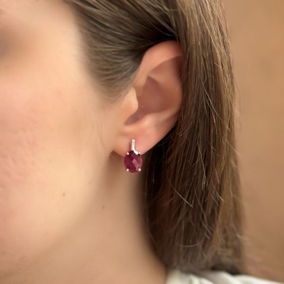 Silver Earrings with a 6.488-carat Ruby