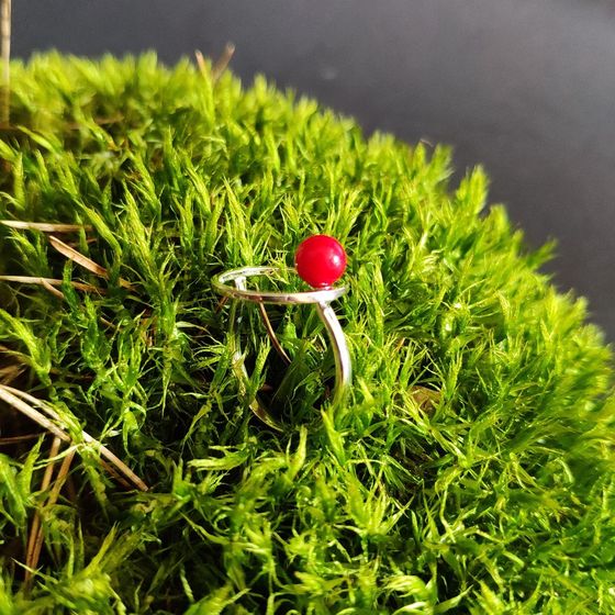 Silver ring with coral
