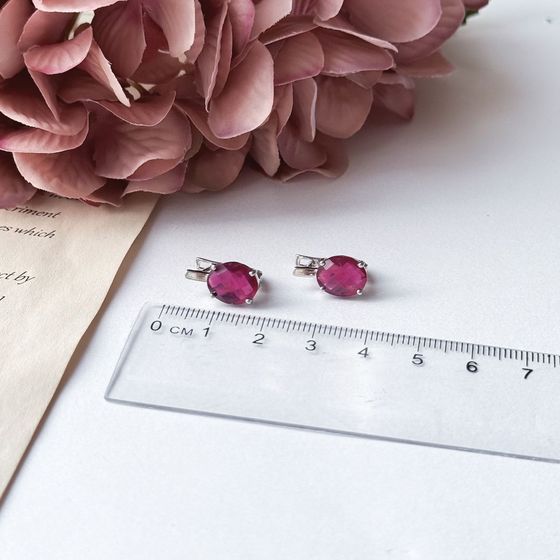 Silver Earrings with a 6.488-carat Ruby