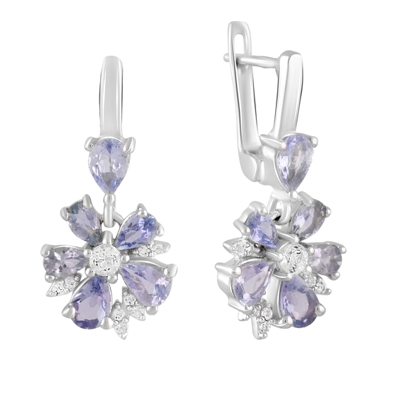 Silver earrings with tanzanite 3.81ct, topaz white