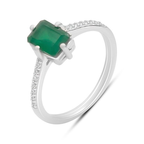 Срібна каблучка з агатом 1.148ct, фіанітами