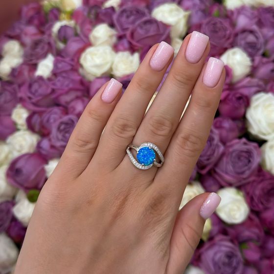 Срібна каблучка з опалом 1.94ct, фіанітами