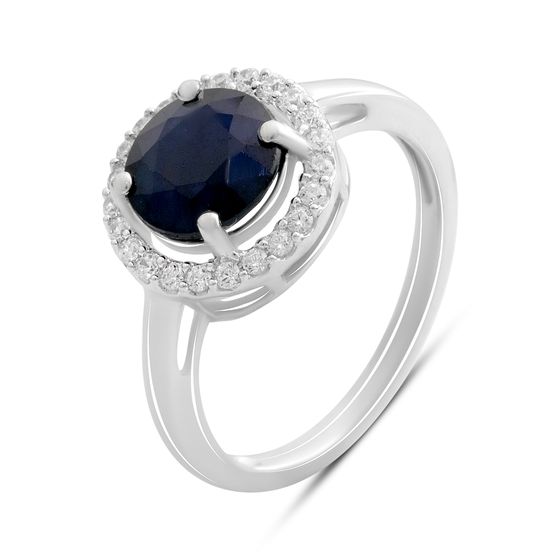 Срібна каблучка з сапфіром 2.895ct, фіанітами