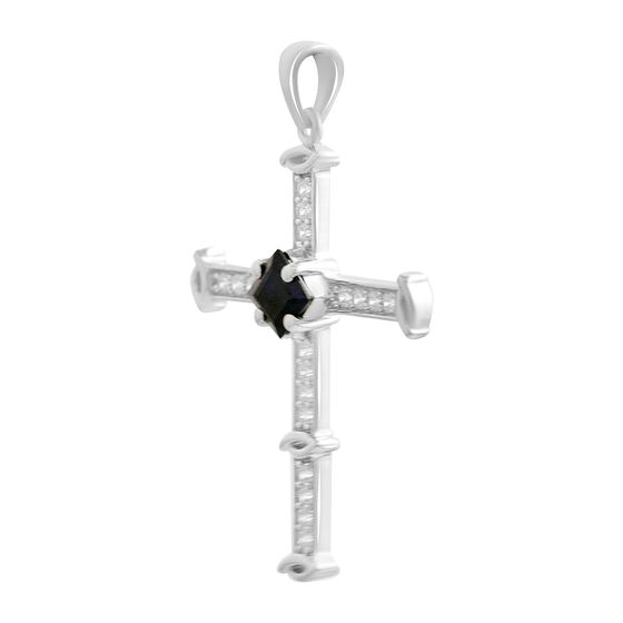 Silver cross with 1.334ct sapphire, cubic zirconia
