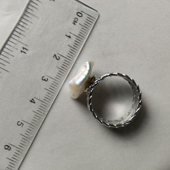 Silver ring with baroque pearls
