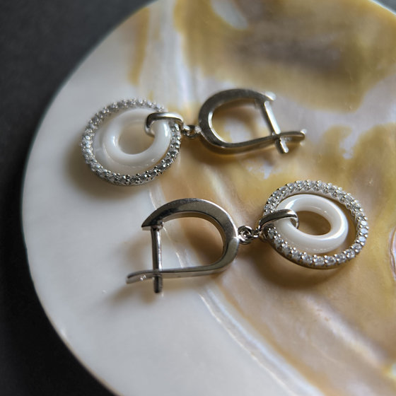Silver earrings with ceramic and cubic zirconia