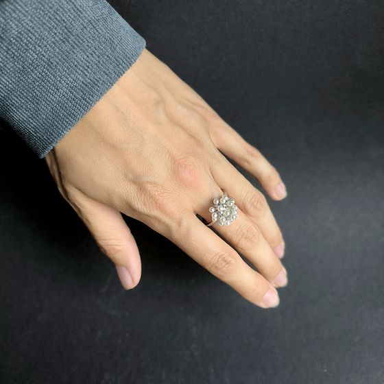 Silver ring with pearls, fianites