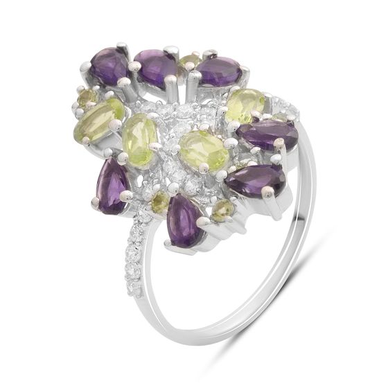 Серебряное кольцо с аметистом 3.211ct, хризолітом