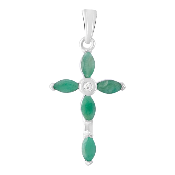 Silver cross with a 1.148-carat emerald