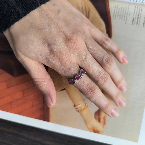 Silver ring with ruby and cubic zirconia