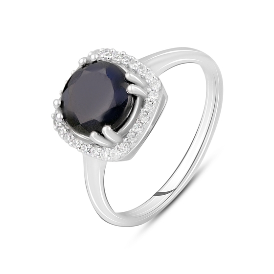 Серебряное кольцо с сапфиром 2.865ct, фианитами