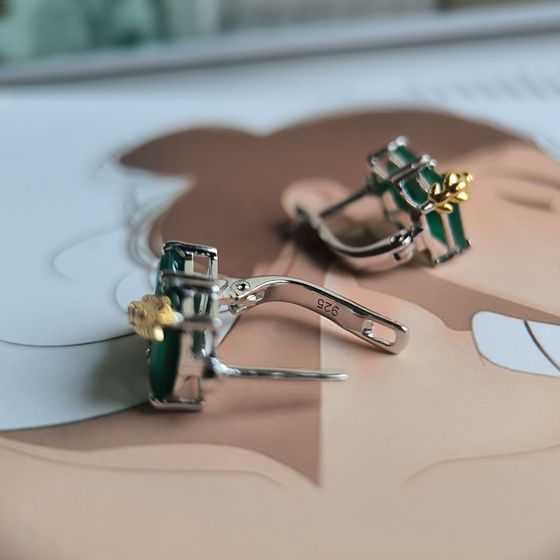 Silver earrings with agate