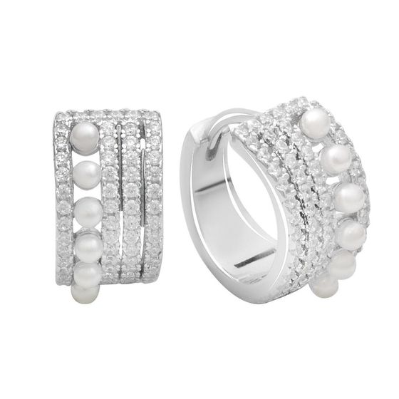 Silver earrings with pearls, fianites