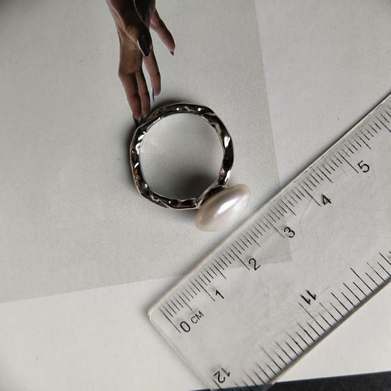 Silver ring with baroque pearls