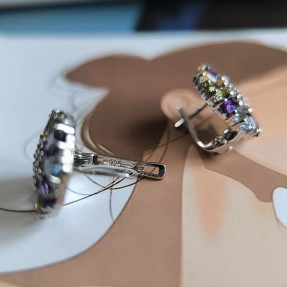 Silver earrings with amethyst 5.812ct, citrine, chrysolite, topaz
